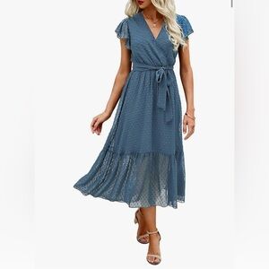 Elegant Blue Ruffle Sleeve Dress
